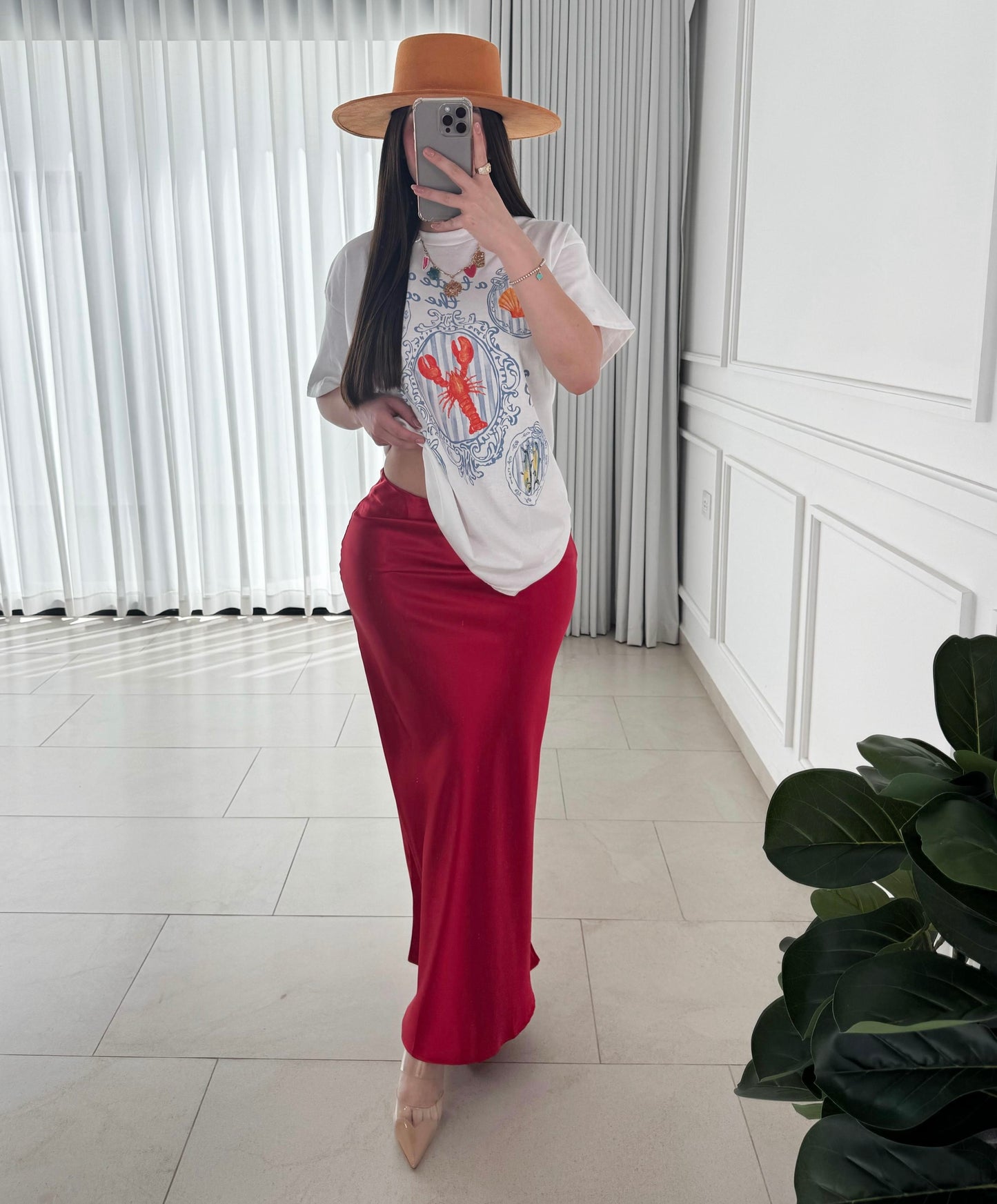 Falda Satin Red
