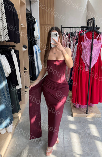Vestido Ruching Wine