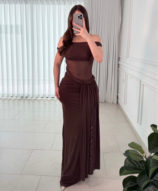 Vestido Asymmetric Brown