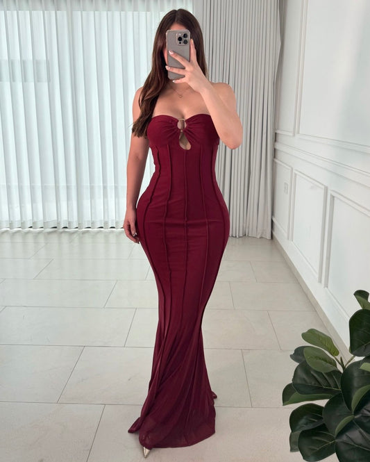Vestido Strapless Wine