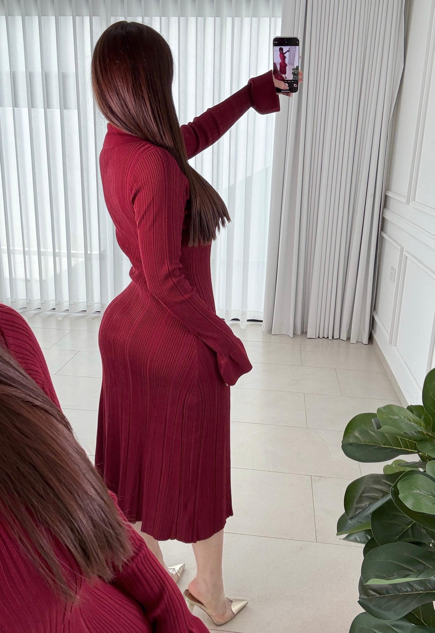 Vestido Mid Button Wine