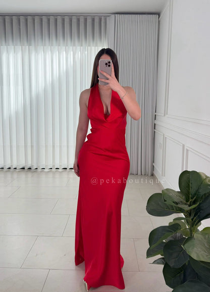 Vestido Lace Up Maxi Red