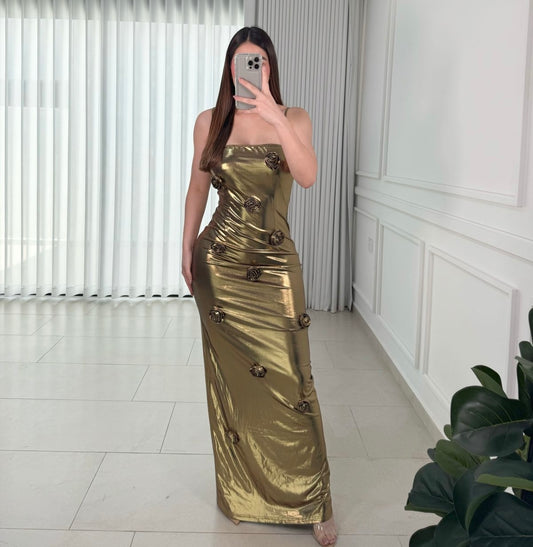 Vestido Rosette Gold