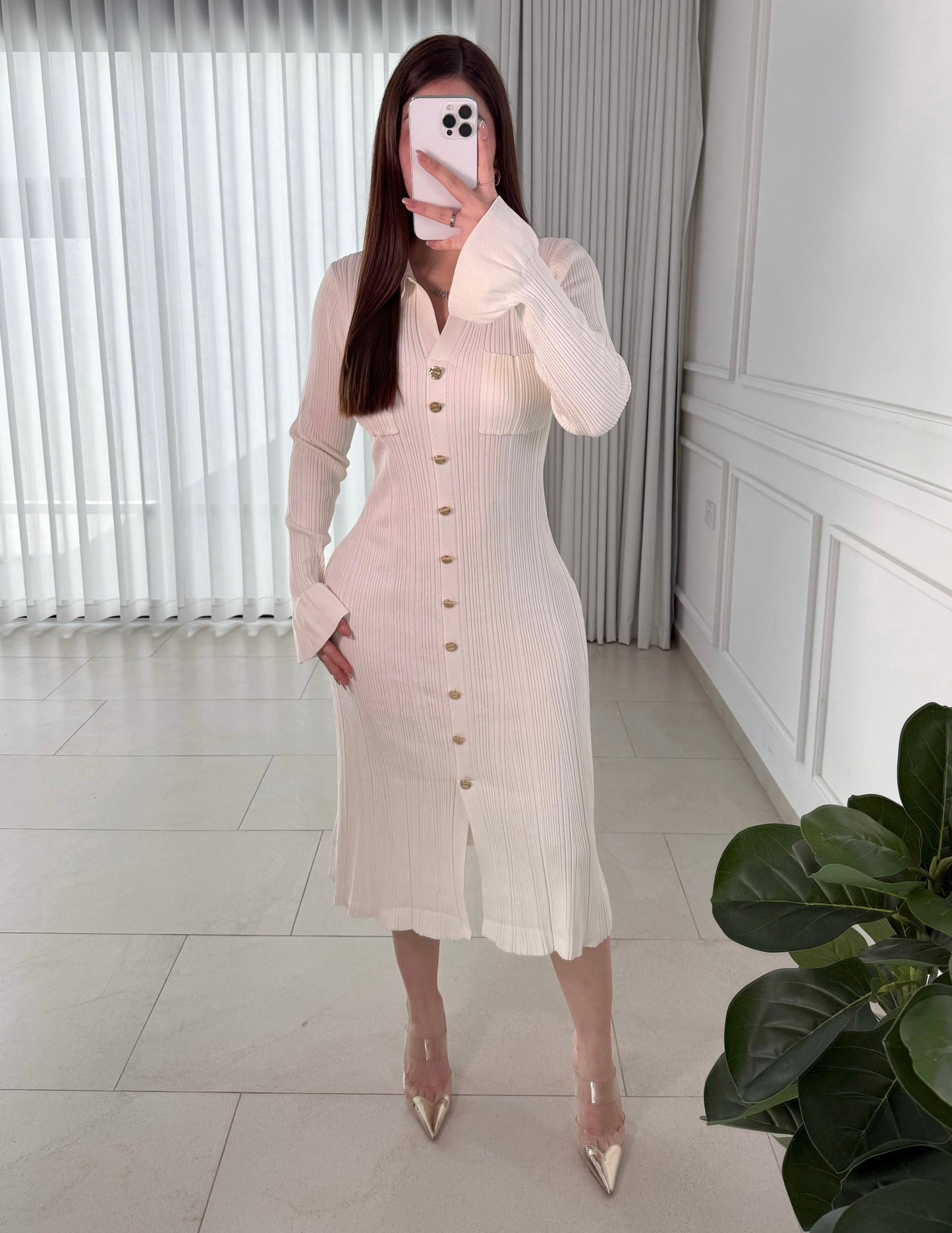 Vestido Mid Button Ivory