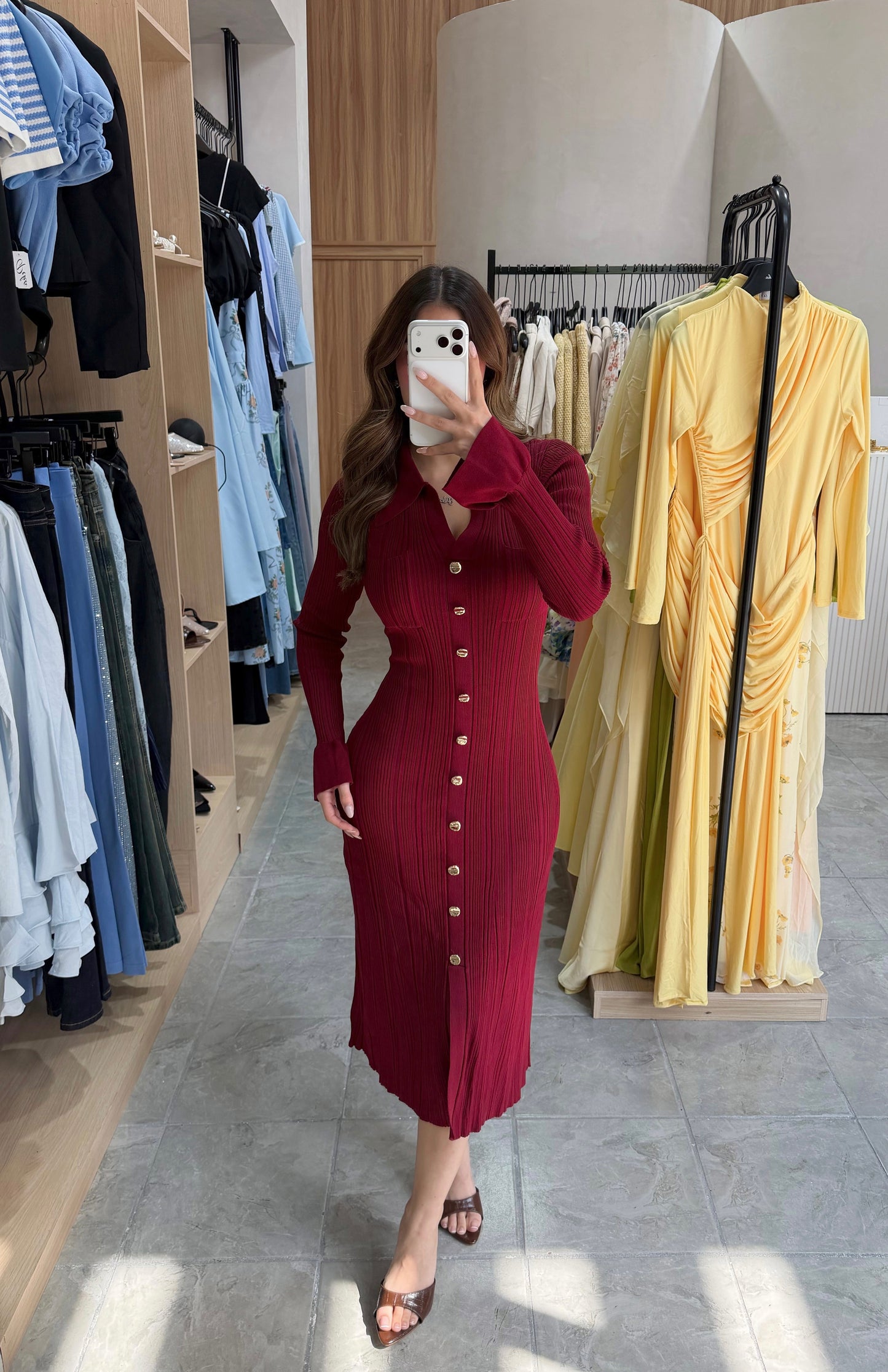 Vestido Mid Button Wine