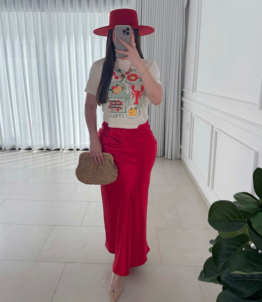 Falda Satin Red