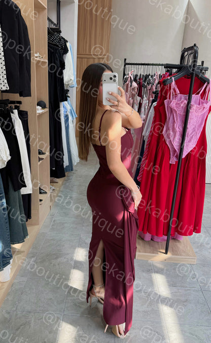 Vestido Ruching Wine