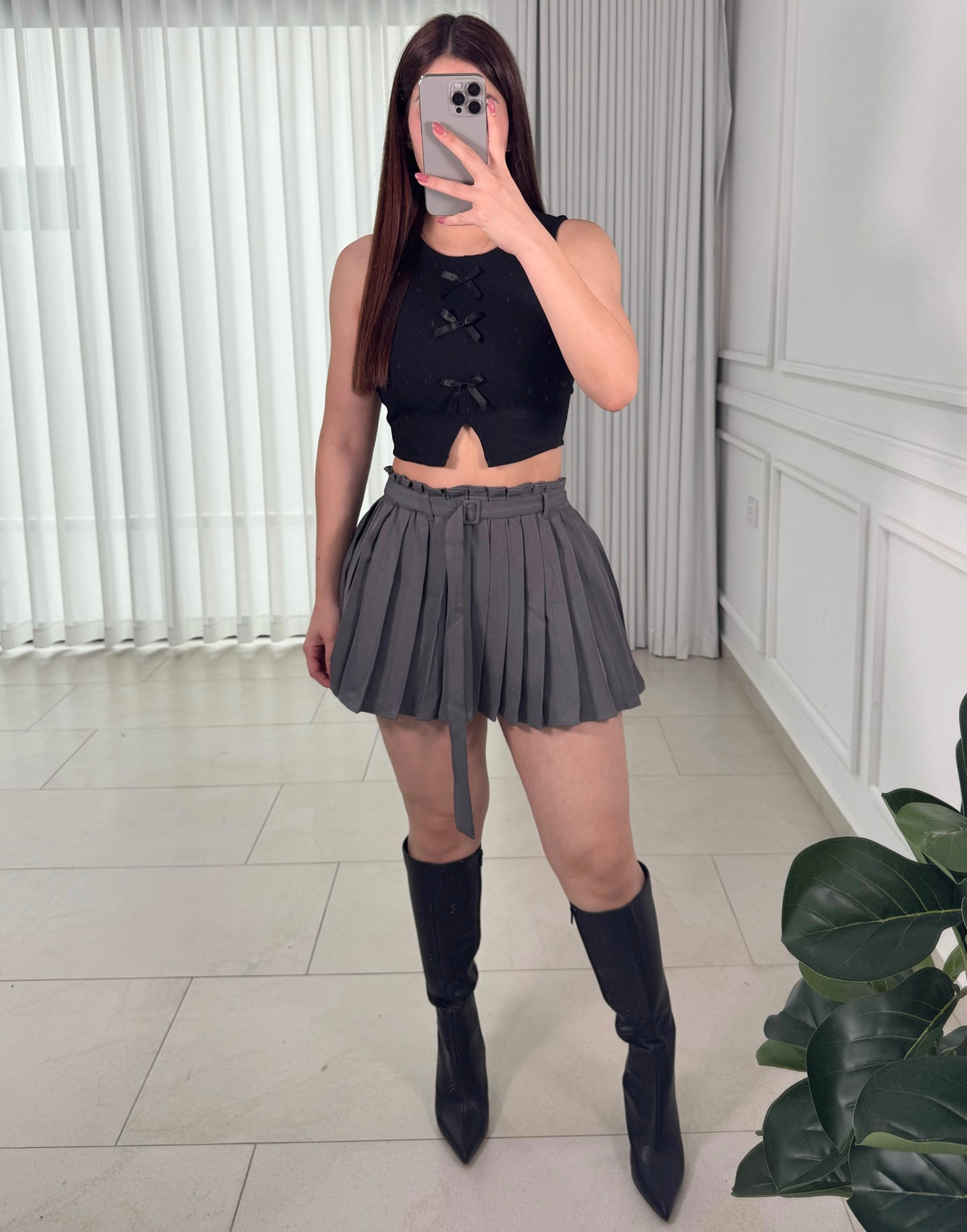 Falda Pleated Charcoal