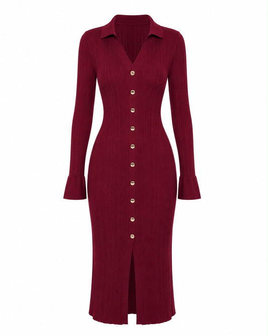 Vestido Mid Button Wine