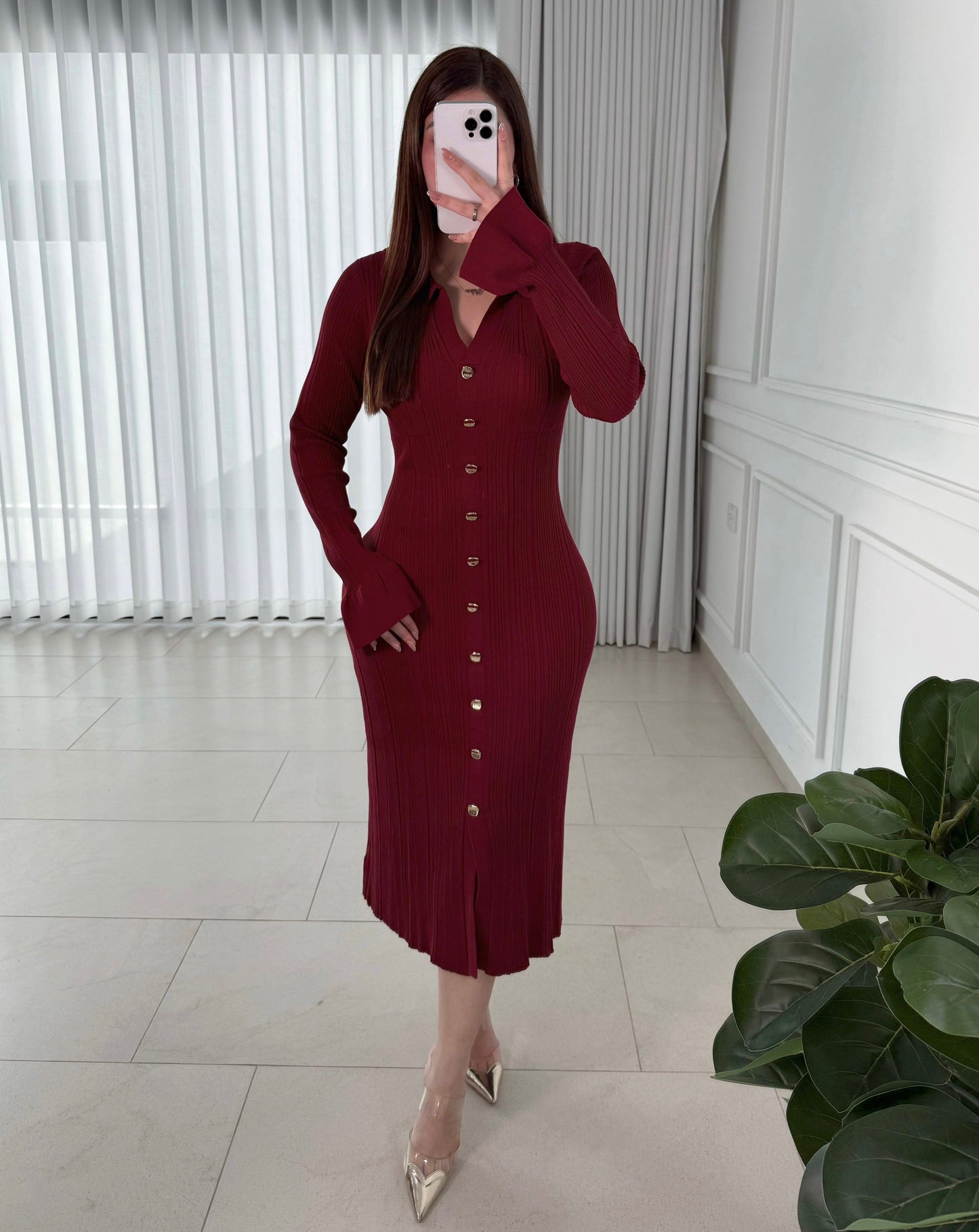 Vestido Mid Button Wine