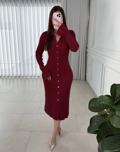 Vestido Mid Button Wine