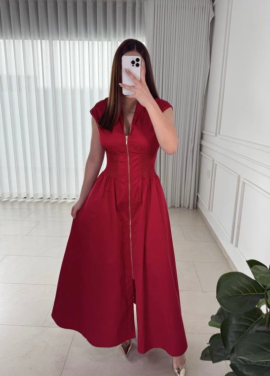 Vestido Front Zip Red